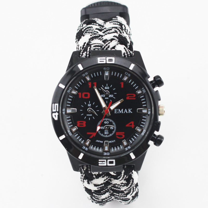 Survival Watch Camping Outdoor Medical Multi-functional Compass Thermometer Rescue Paracord Wristband Equipment Tools kit