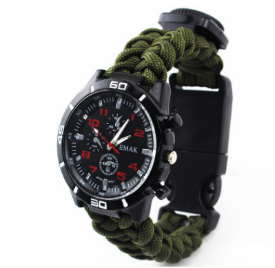 Survival Watch Camping Outdoor Medical Multi-functional Compass Thermometer Rescue Paracord Wristband Equipment Tools kit