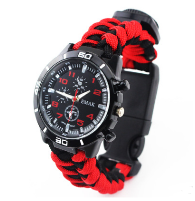 Survival Watch Camping Outdoor Medical Multi-functional Compass Thermometer Rescue Paracord Wristband Equipment Tools kit
