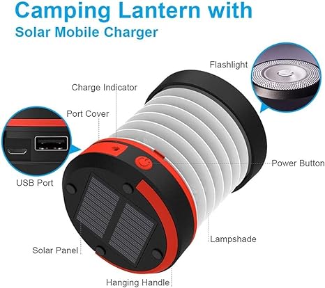 Rechargeable Solar Led Camping Lantern Light USB Power Bank