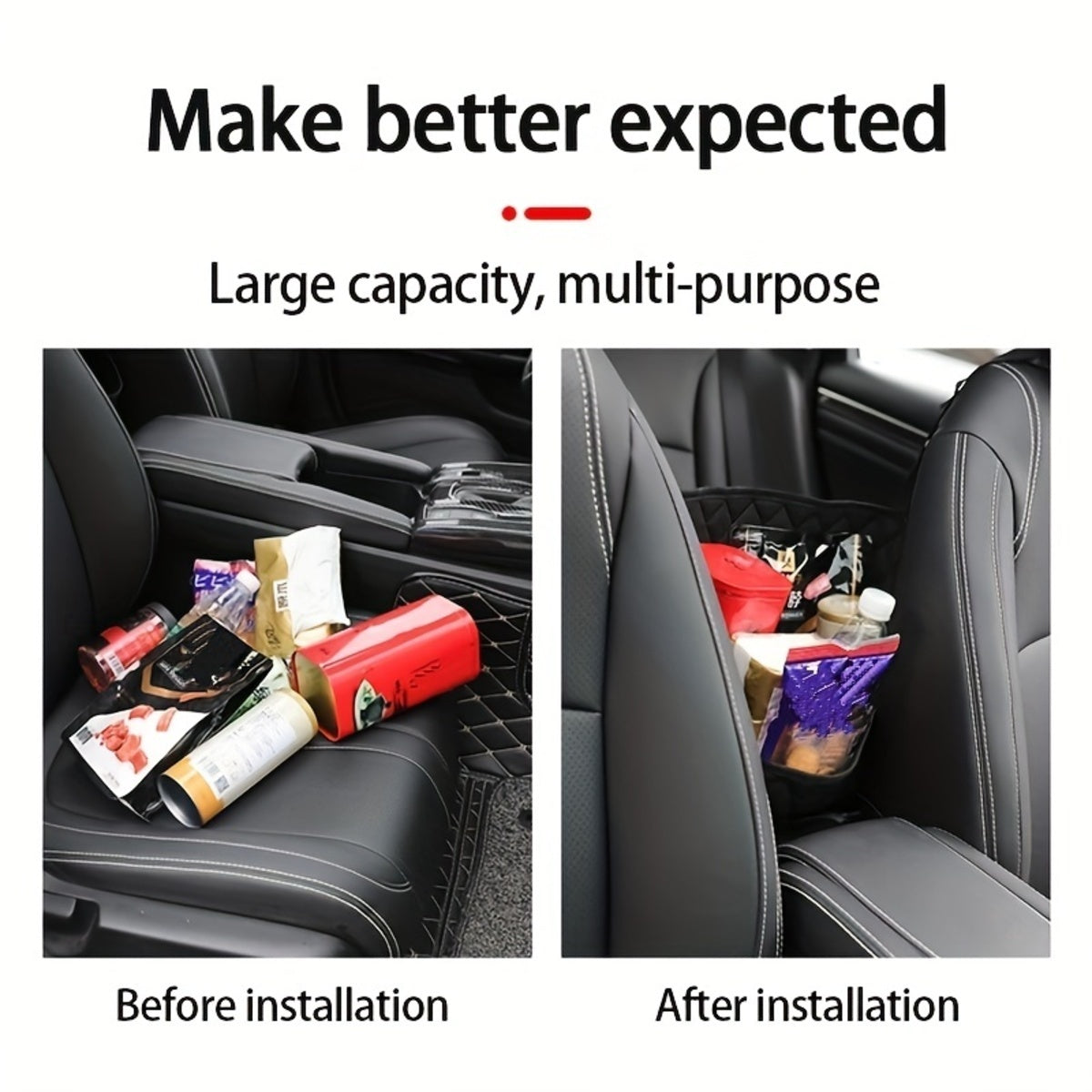 Car Net Pocket Handbag Holder, Seat Organizer PU Leather Pocket, Large Capacity Storage Bag For Purse Purse Holder For Car Between Seats, Car Back Leather Back Organizer Mesh Large Capacity Bag