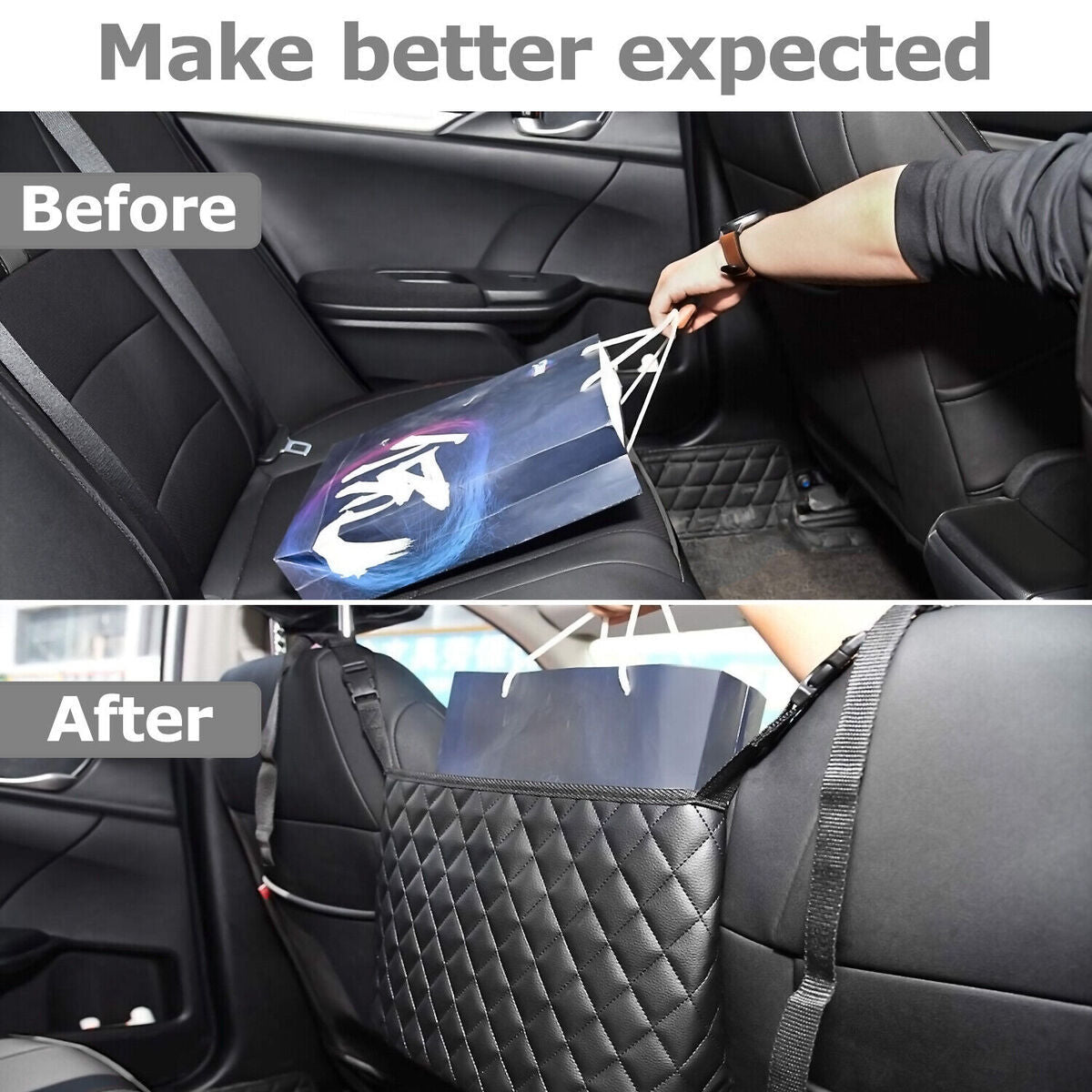Car Net Pocket Handbag Holder, Seat Organizer PU Leather Pocket, Large Capacity Storage Bag For Purse Purse Holder For Car Between Seats, Car Back Leather Back Organizer Mesh Large Capacity Bag