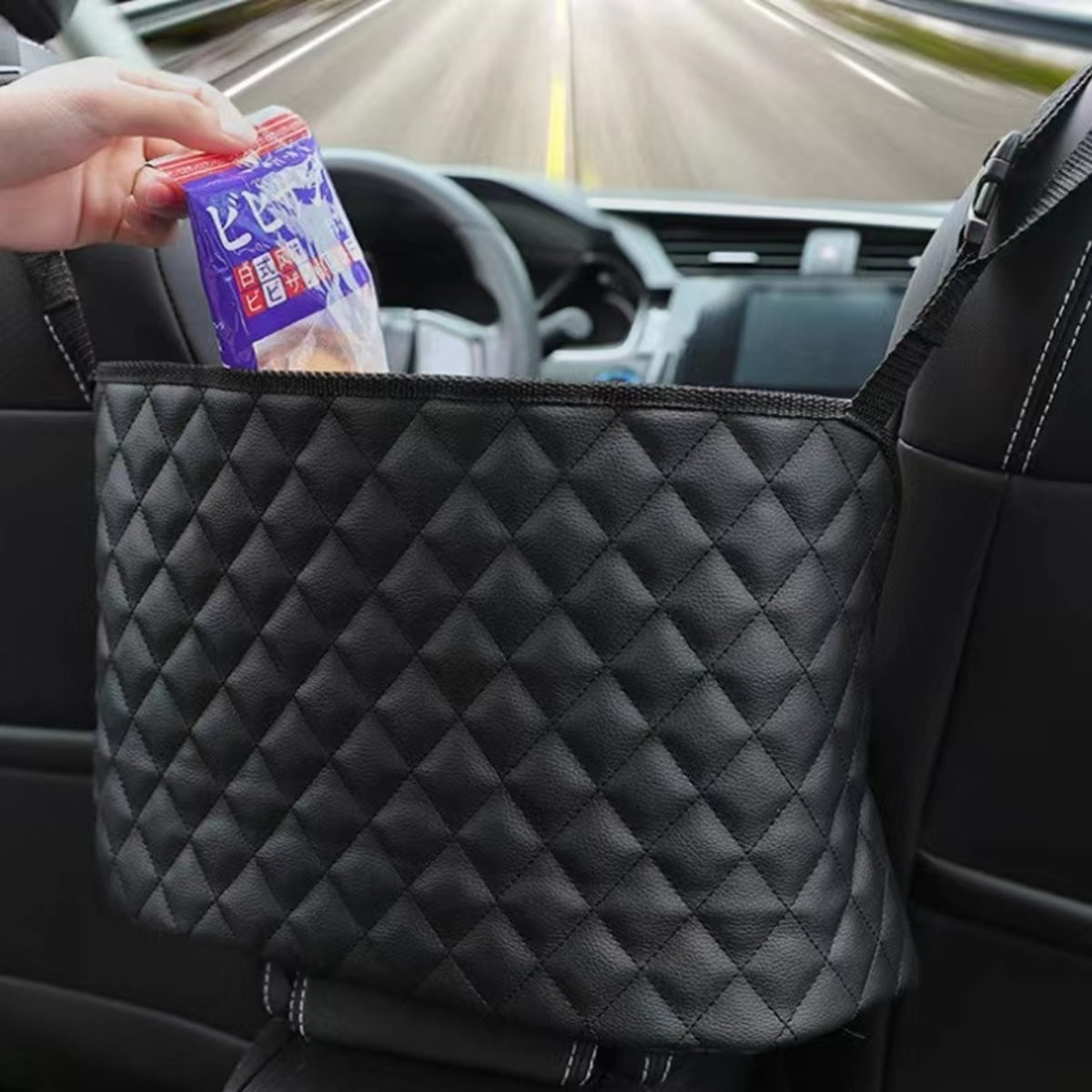 Car Net Pocket Handbag Holder, Seat Organizer PU Leather Pocket, Large Capacity Storage Bag For Purse Purse Holder For Car Between Seats, Car Back Leather Back Organizer Mesh Large Capacity Bag