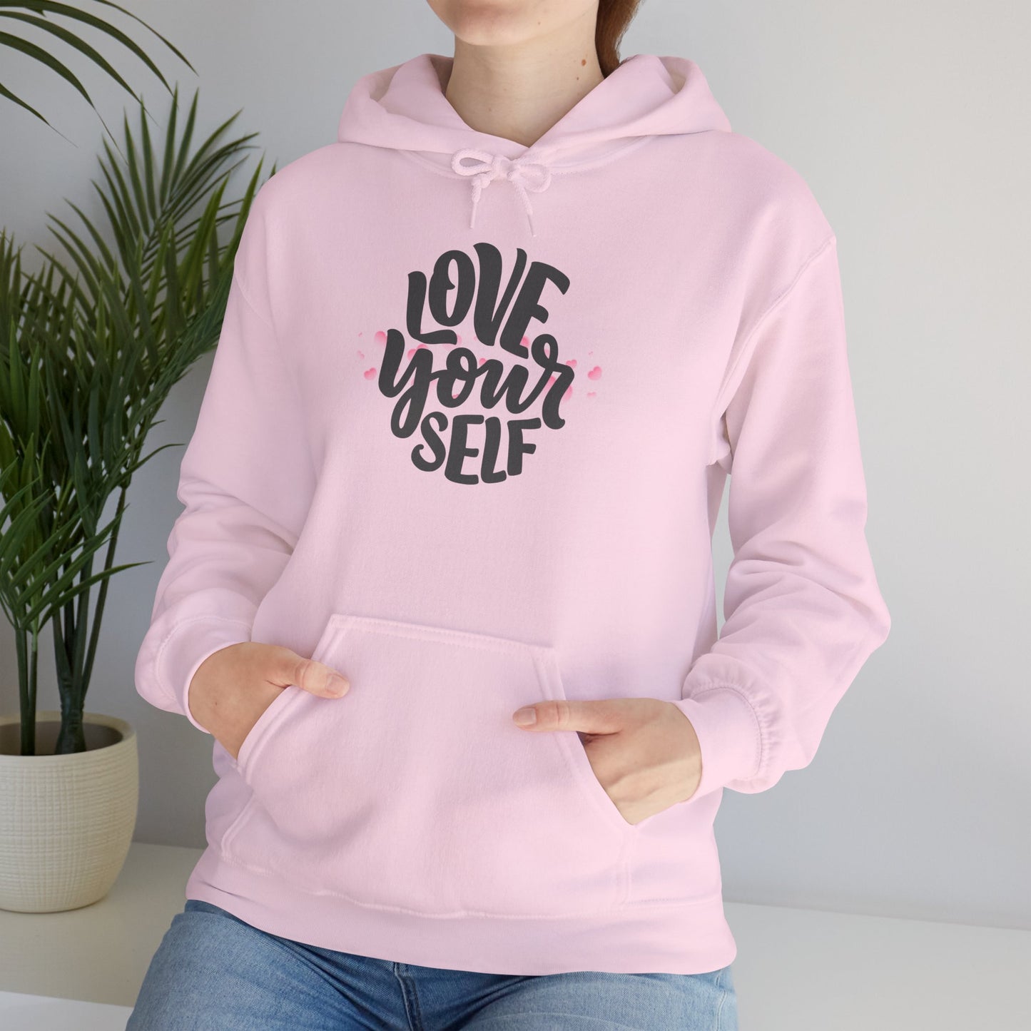 Love Yourself Heavy Blend Hooded Sweatshirt - Cozy Unisex Hoodie, Soft Cotton-Polyester Fabric, Kangaroo Pocket, Sustainable and Ethically Made