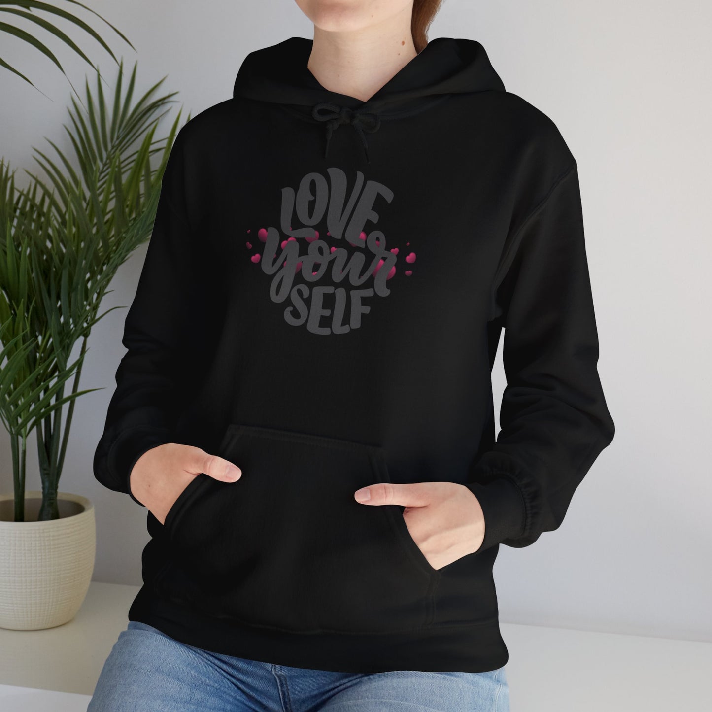 Love Yourself Heavy Blend Hooded Sweatshirt - Cozy Unisex Hoodie, Soft Cotton-Polyester Fabric, Kangaroo Pocket, Sustainable and Ethically Made