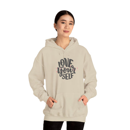 Love Yourself Heavy Blend Hooded Sweatshirt - Cozy Unisex Hoodie, Soft Cotton-Polyester Fabric, Kangaroo Pocket, Sustainable and Ethically Made