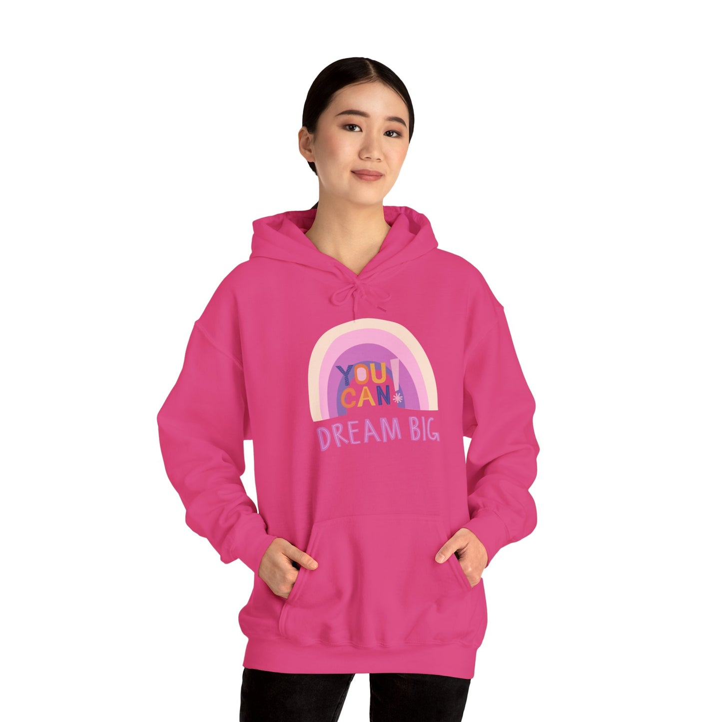 Dream Big Heavy Blend Hooded Sweatshirt - Cozy Unisex Hoodie, Soft Cotton-Polyester Fabric, Kangaroo Pocket, Color-Matched Drawstring, Ethically Made