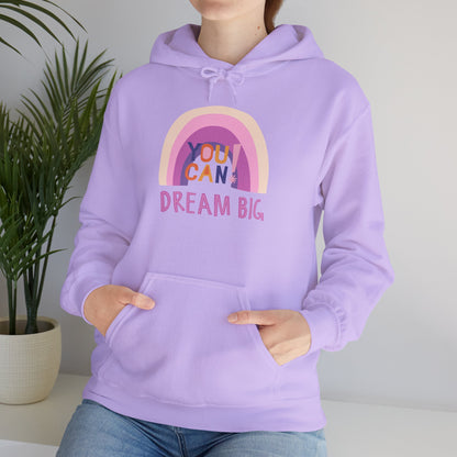 Dream Big Heavy Blend Hooded Sweatshirt - Cozy Unisex Hoodie, Soft Cotton-Polyester Fabric, Kangaroo Pocket, Color-Matched Drawstring, Ethically Made