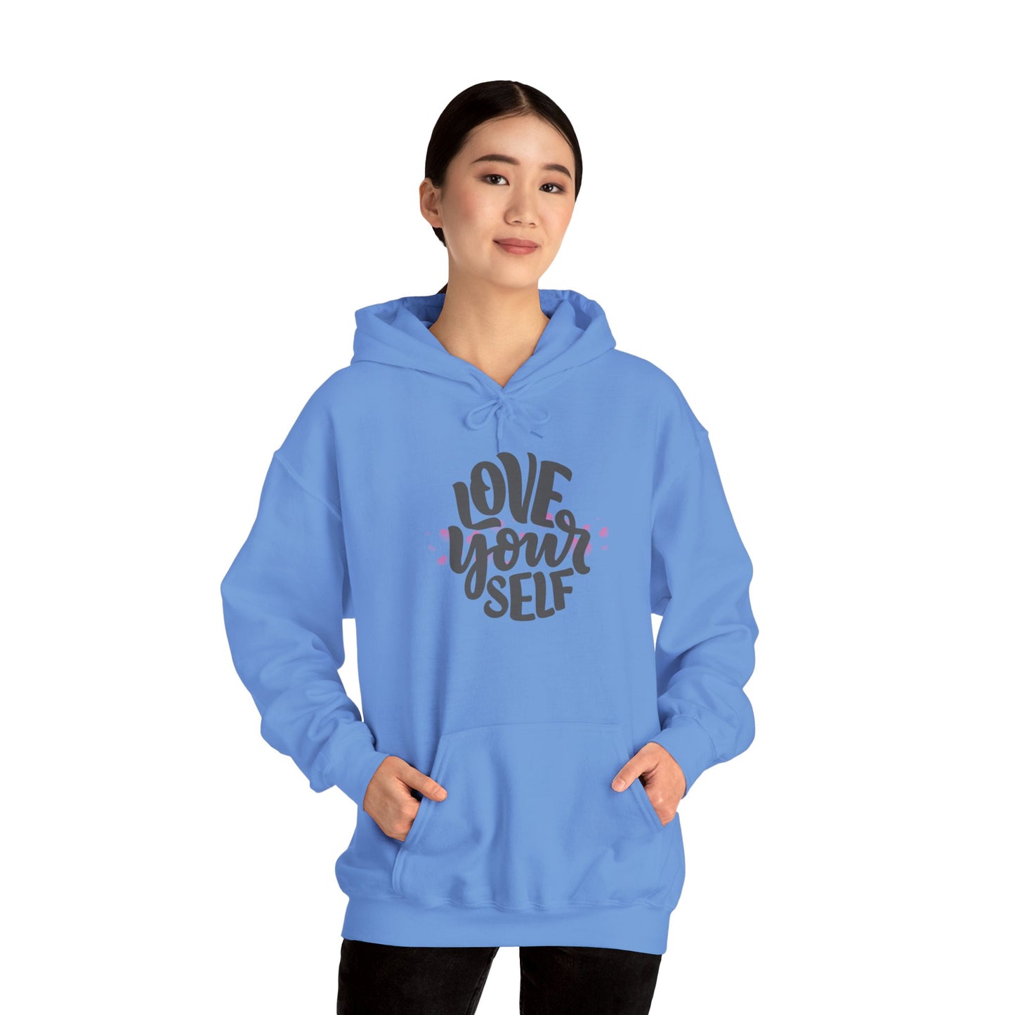 Love Yourself Heavy Blend Hooded Sweatshirt - Cozy Unisex Hoodie, Soft Cotton-Polyester Fabric, Kangaroo Pocket, Sustainable and Ethically Made