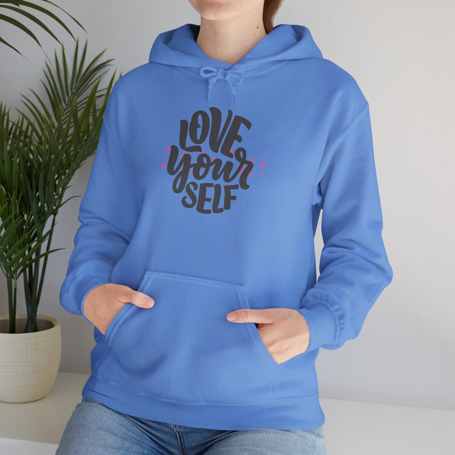 Love Yourself Heavy Blend Hooded Sweatshirt - Cozy Unisex Hoodie, Soft Cotton-Polyester Fabric, Kangaroo Pocket, Sustainable and Ethically Made