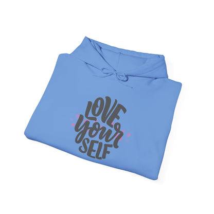 Love Yourself Heavy Blend Hooded Sweatshirt - Cozy Unisex Hoodie, Soft Cotton-Polyester Fabric, Kangaroo Pocket, Sustainable and Ethically Made