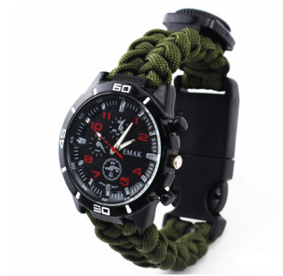 EMAK Survival Watch Camping Outdoor Medical Multi-functional Compass Thermometer Rescue Paracord Wristband Equipment Tools kit