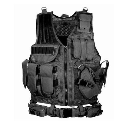 Tactical Vest for Airsoft, Paintball, and Combat – High-Density 600D Polyester, Adjustable Fit with Multiple Pockets & Modular Webbing