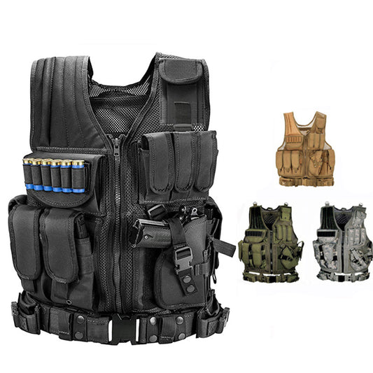 Tactical Vest for Airsoft, Paintball, and Combat – High-Density 600D Polyester, Adjustable Fit with Multiple Pockets & Modular Webbing