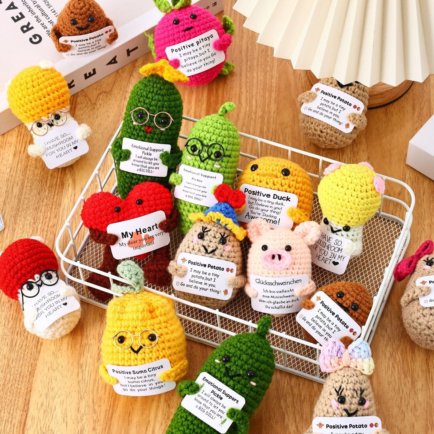 Positive Energy Potato Mini Handmade Plush Knitted Doll With Card Stress Relieving Knitted Doll Home Decoration Cross-border Hot-selling Funny Dolls, Handmade DIY Wool Crochet Keychain Pendants