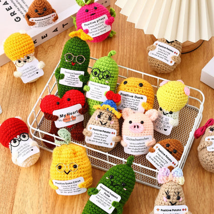 Positive Energy Potato Mini Handmade Plush Knitted Doll With Card Stress Relieving Knitted Doll Home Decoration Cross-border Hot-selling Funny Dolls, Handmade DIY Wool Crochet Keychain Pendants