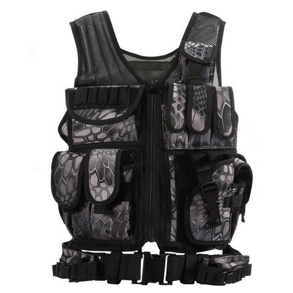 Tactical Vest for Airsoft, Paintball, and Combat – High-Density 600D Polyester, Adjustable Fit with Multiple Pockets & Modular Webbing