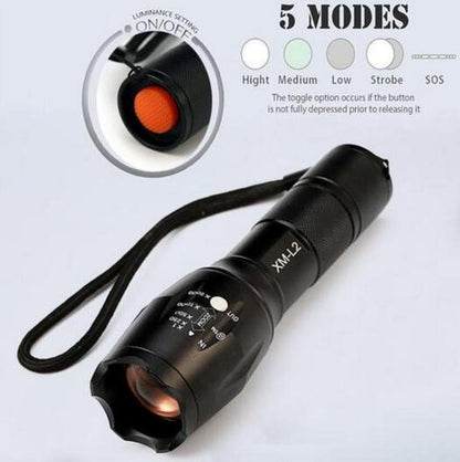 LED Tactical Power Flashlight High Lumens Five Modes