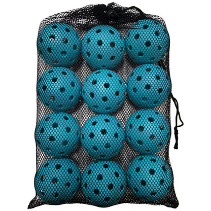 Plastic Pickleball Weifu Holed Balls Pickleball Black Net Bag 12 PC Colors yellow, orange, red, green, light blue, blue, white