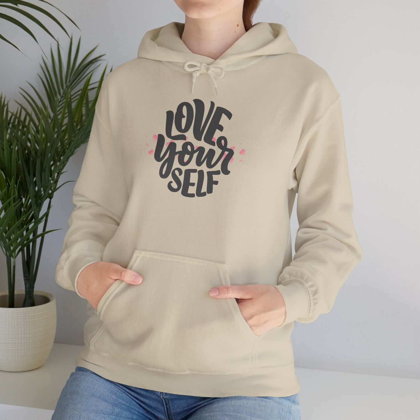 Love Yourself Heavy Blend Hooded Sweatshirt - Cozy Unisex Hoodie, Soft Cotton-Polyester Fabric, Kangaroo Pocket, Sustainable and Ethically Made