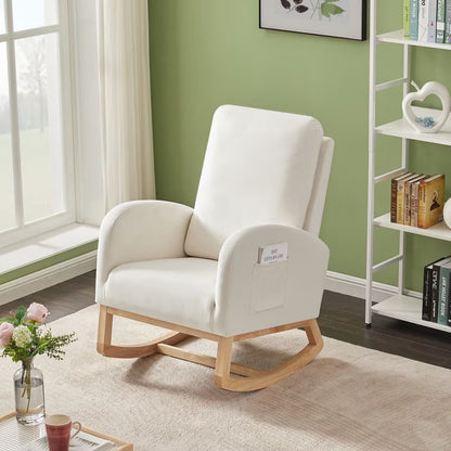 JA505 Beige Velvet Rocking Chair With Organizer