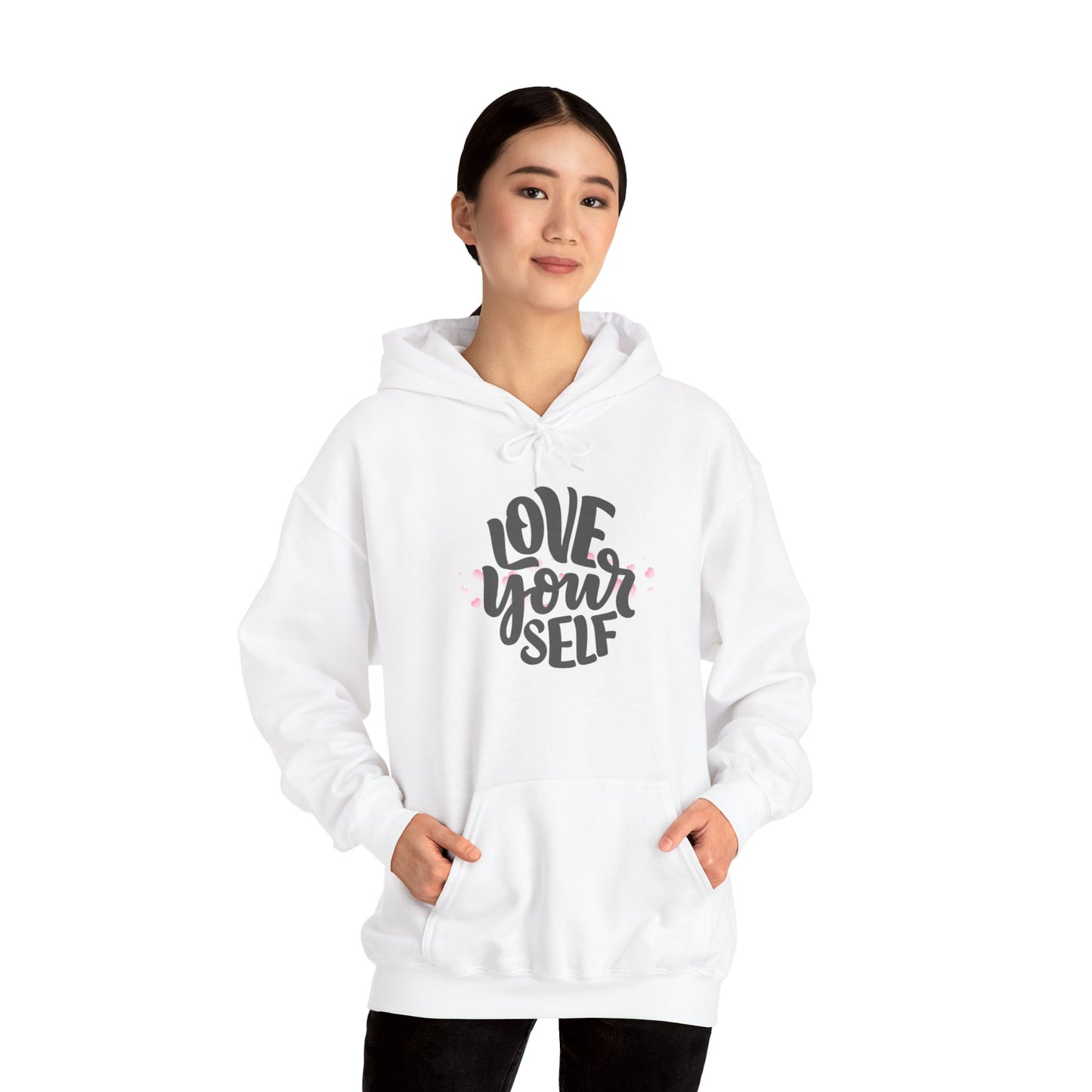 Love Yourself Heavy Blend Hooded Sweatshirt - Cozy Unisex Hoodie, Soft Cotton-Polyester Fabric, Kangaroo Pocket, Sustainable and Ethically Made