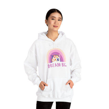 Dream Big Heavy Blend Hooded Sweatshirt - Cozy Unisex Hoodie, Soft Cotton-Polyester Fabric, Kangaroo Pocket, Color-Matched Drawstring, Ethically Made