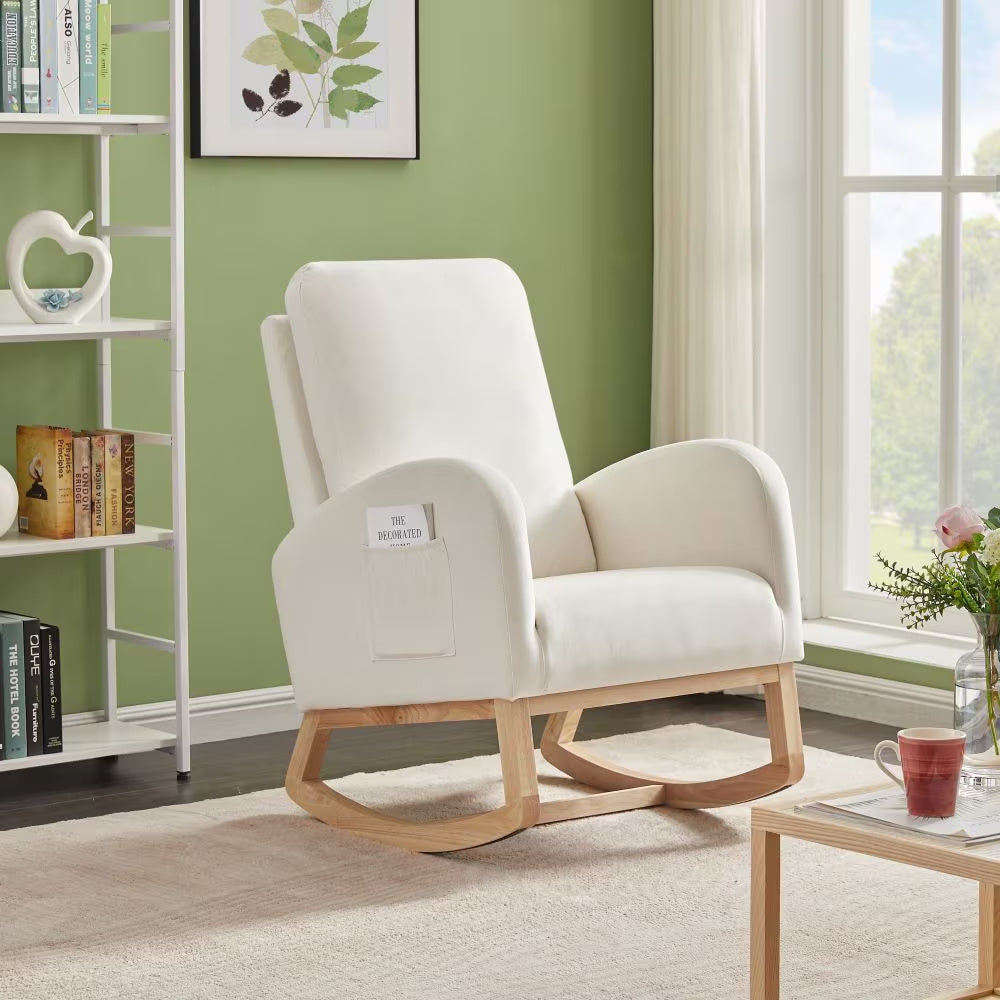 JA505 Beige Velvet Rocking Chair With Organizer