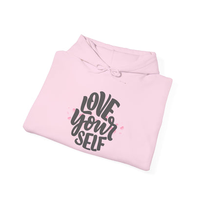 Love Yourself Heavy Blend Hooded Sweatshirt - Cozy Unisex Hoodie, Soft Cotton-Polyester Fabric, Kangaroo Pocket, Sustainable and Ethically Made