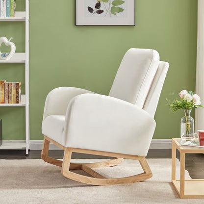 JA505 Beige Velvet Rocking Chair With Organizer